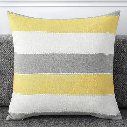 AmHoo Pack of 2 Farmhouse Stripe Check Throw Pillow Covers Set Case Cotton Linen Decorative Pillowcases Cushion Cover for Couch Bench Sofa 18x18Inch Yellow Beige